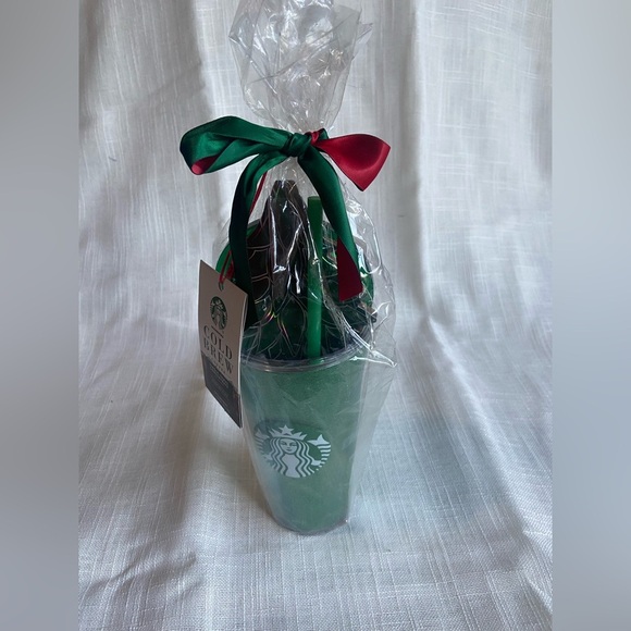 Starbucks Holiday Gift Set Green Glitter Cup Straw Cold Brew Logo - Picture 1 of 8
